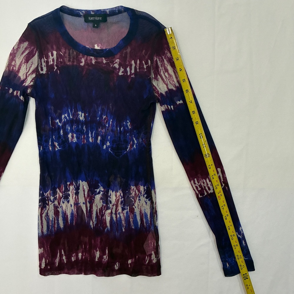 Karen Kane Sheer Mesh Tie Dye Top Women‎ Small Long Sleeve Layering Y2K Grunge - Picture 6 of 10